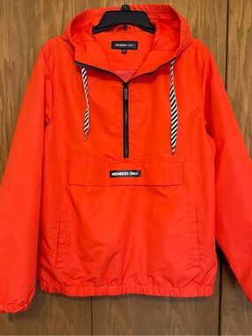 Members Only Bright Orange Hooded Lined Windbreaker Jacket Medium